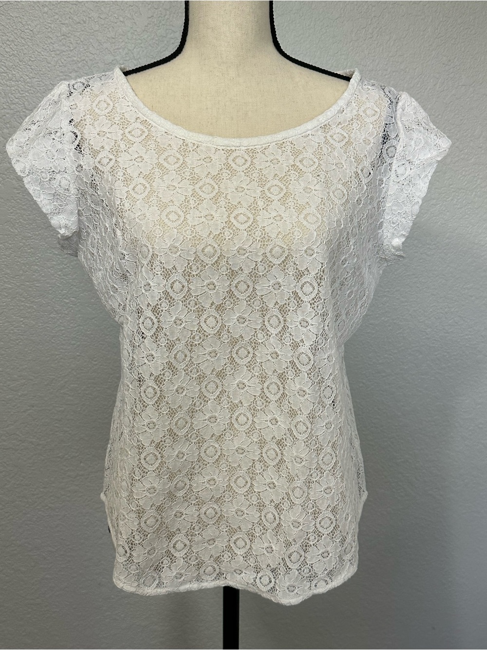 Women's Top White Floral Lace Short-Sleeve Cottagecore Coquette Feminine  Beach